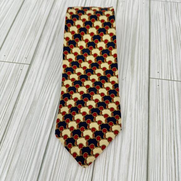 Burberrys 100% silk necktie chain link equestrian blue gold red vintage - Picture 2 of 5